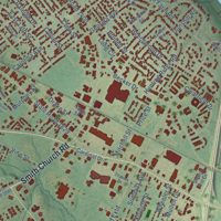 Second close-up of the map of Roanoke Rapids, North Carolina print showing more streets and buildings