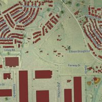 Second close-up of the map of Roanoke, Texas print showing more streets and buildings