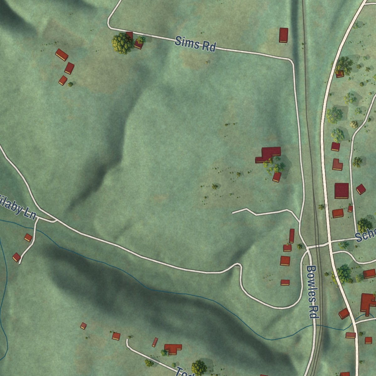 Second close-up of the map of Robbins, Tennessee print showing more streets and buildings