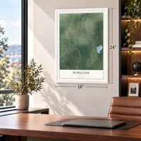 Robeline, Louisiana map, 18 x 24 inch print in a white frame in a home office