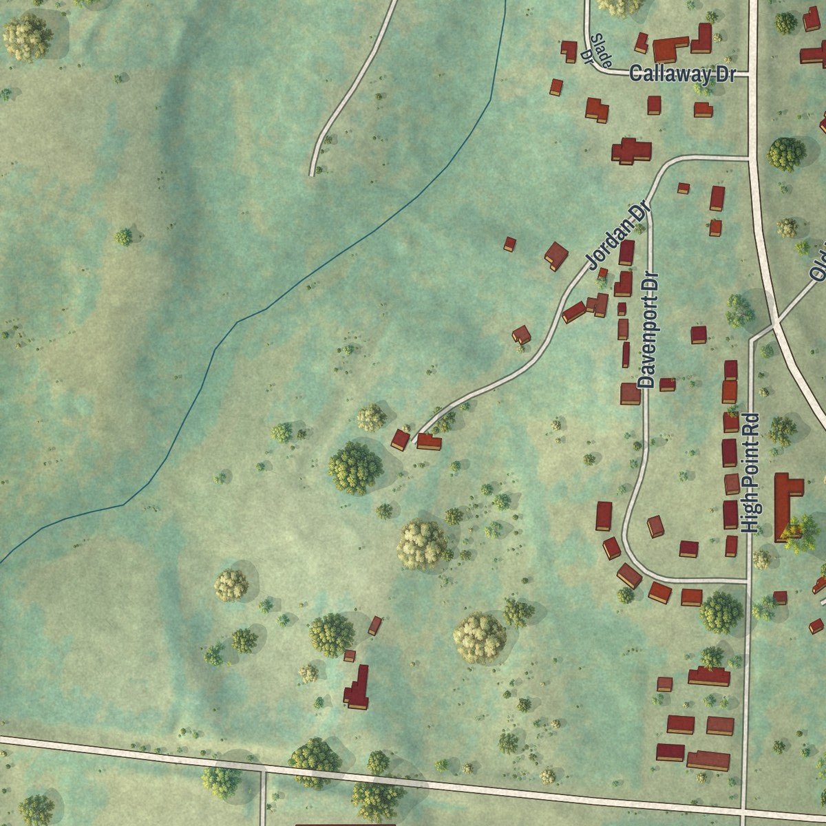 Second close-up of the map of Roberta, Georgia print showing more streets and buildings
