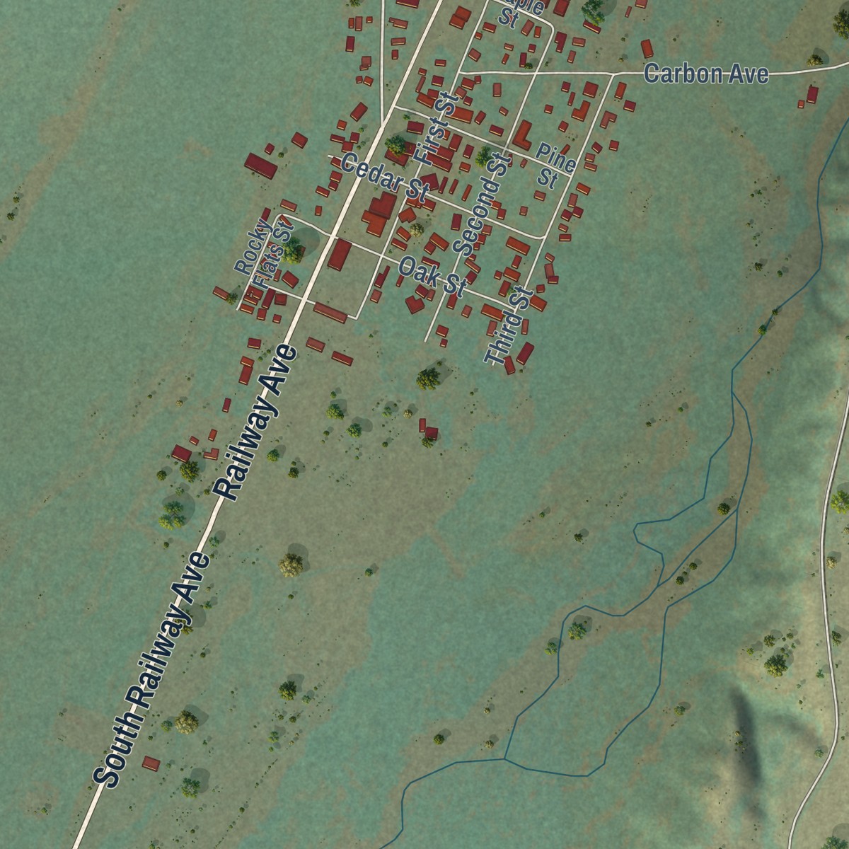 Second close-up of the map of Roberts, Montana print showing more streets and buildings