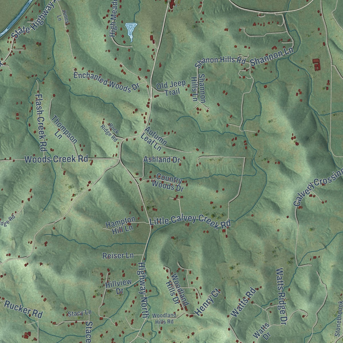 Second close-up of the map of Robertsville, Missouri print showing more streets and buildings