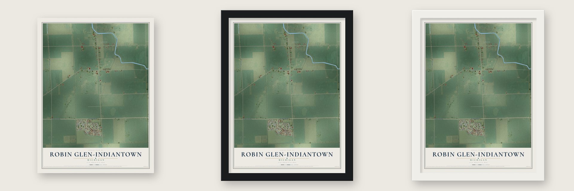 Robin Glen-Indiantown, Michigan map unframed, in a black wood frame and in a white wood frame
