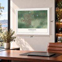 Robinson, Illinois map, 18 x 24 inch print in a white frame in a home office