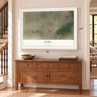 Roby, Texas map, 24 x 36 inch print in a white frame above a dresser by a staircase