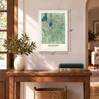 Rochester, Massachusetts map, 12 x 18 inch print in a white frame in an entryway