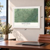 Rock Creek, Minnesota map, 18 x 24 inch print in a white frame in a home office