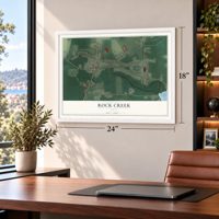 Rock Creek, Ohio map, 18 x 24 inch print in a white frame in a home office