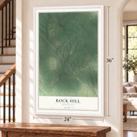 Rock Hill, Louisiana map, 24 x 36 inch print in a white frame by a staircase