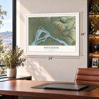 Rock House, Arizona map, 18 x 24 inch print in a white frame in a home office