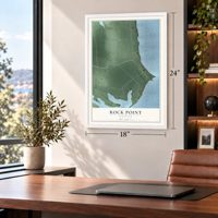 Rock Point, Maryland map, 18 x 24 inch print in a white frame in a home office