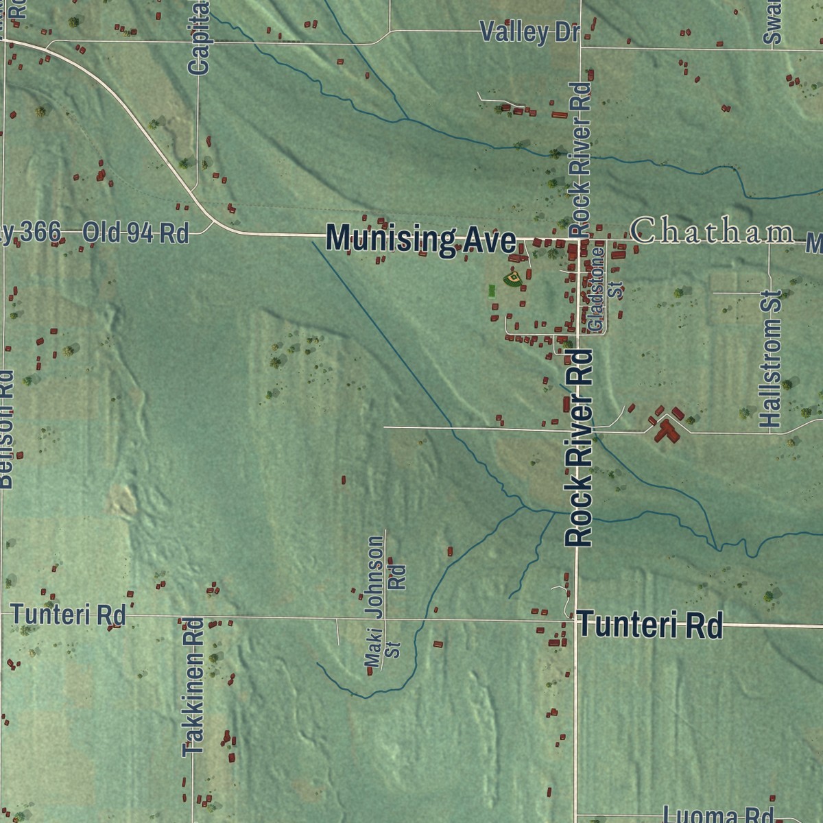 Second close-up of the map of Rock River, Michigan print showing more streets and buildings