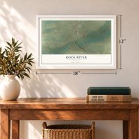 Rock River, Wyoming map, 12 x 18 inch print in a white frame in an entryway