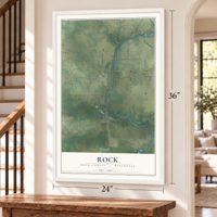 Rock, Rock County, Wisconsin map, 24 x 36 inch print in a white frame by a staircase
