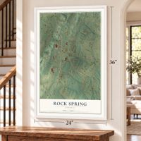 Rock Spring, Georgia map, 24 x 36 inch print in a white frame by a staircase