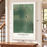 Rockbridge, Illinois map, 24 x 36 inch print in a white frame by a staircase