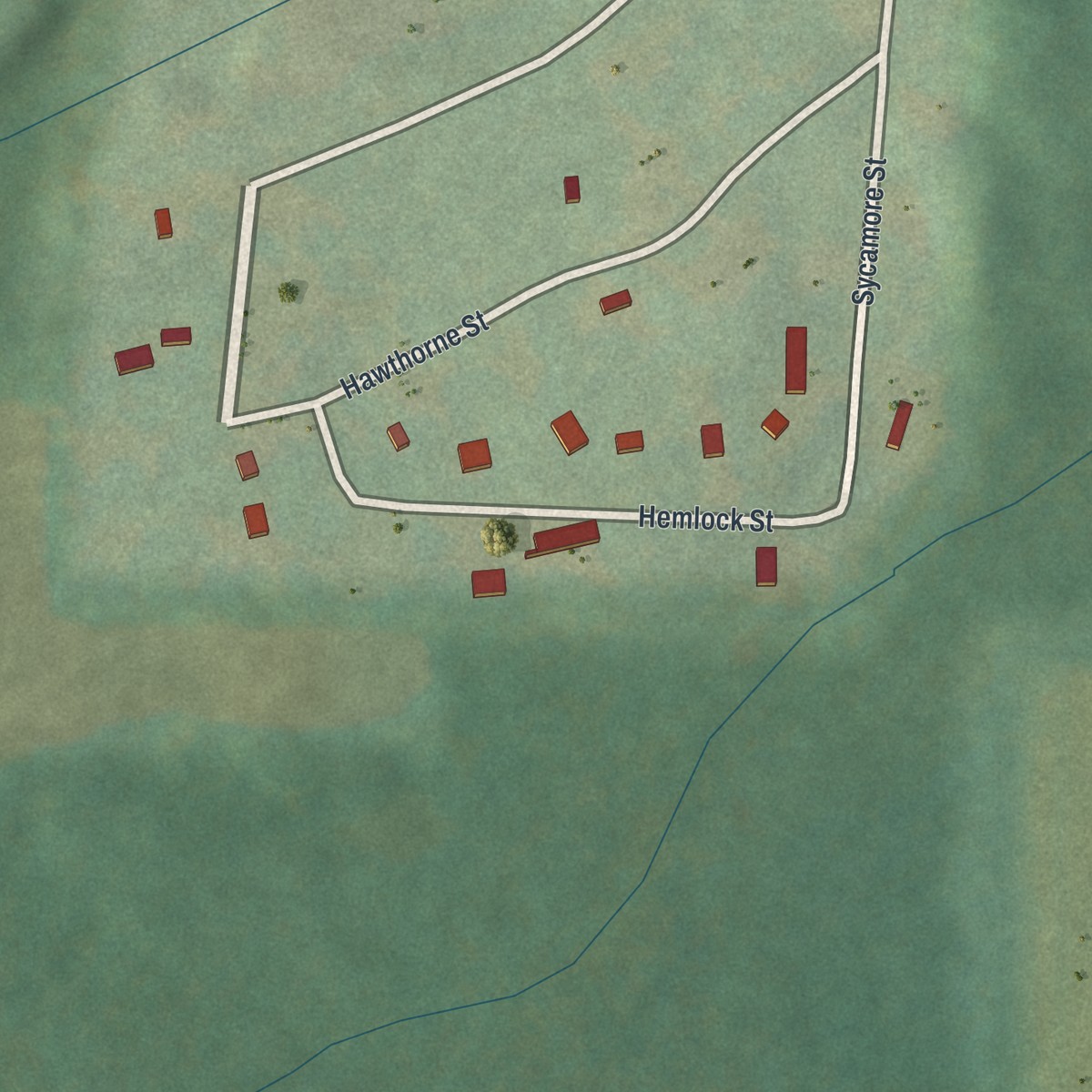Second close-up of the map of Rockdale Acres, Pennsylvania print showing more streets and buildings