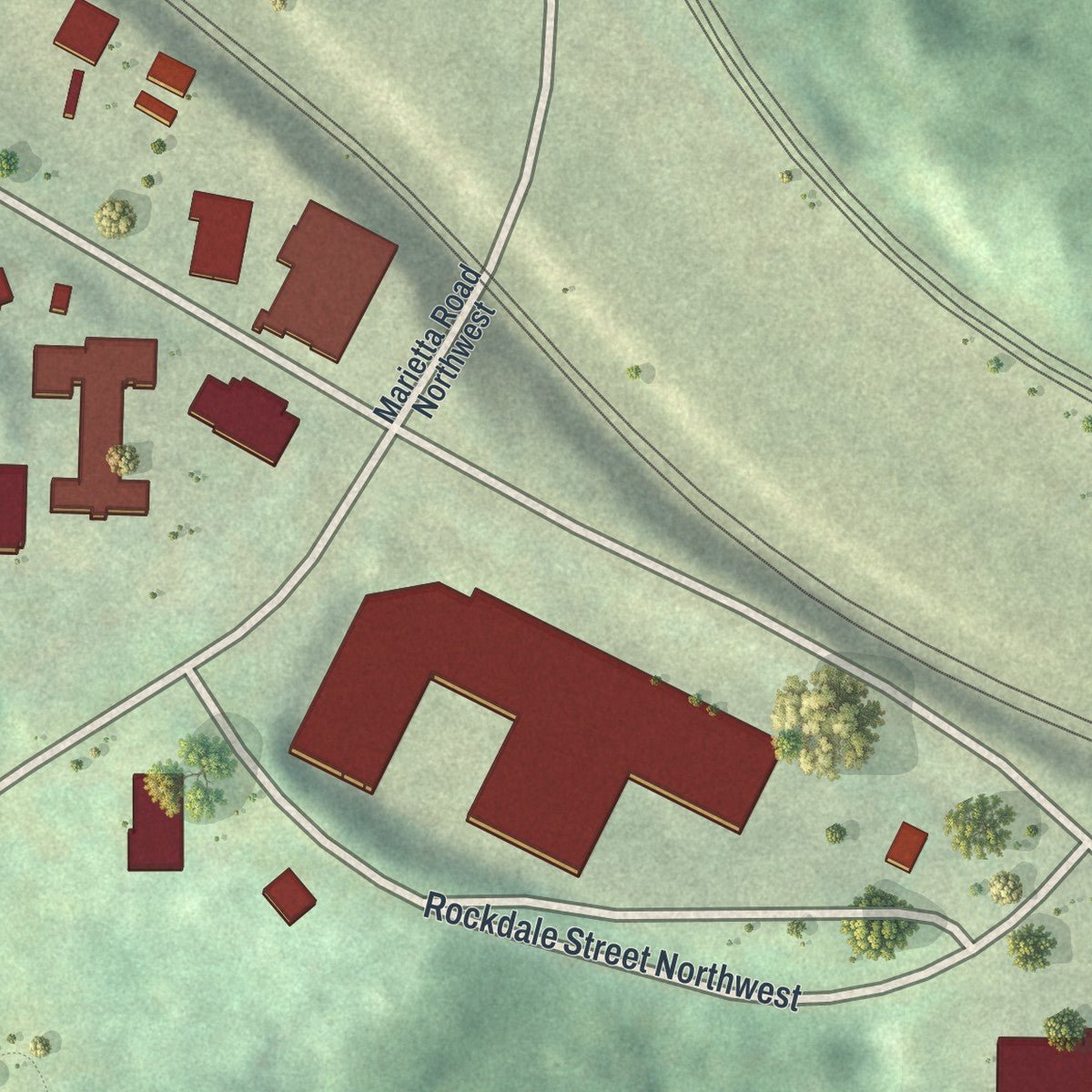 Second close-up of the map of Rockdale, Georgia print showing more streets and buildings