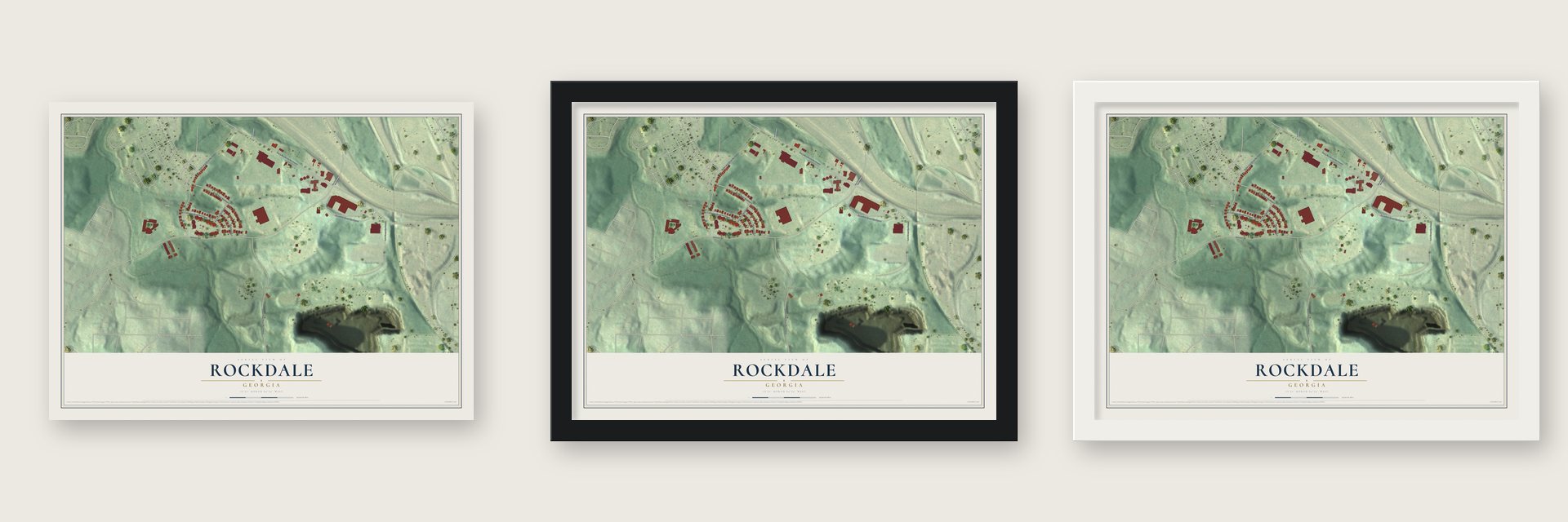 Rockdale, Georgia map unframed, in a black wood frame and in a white wood frame