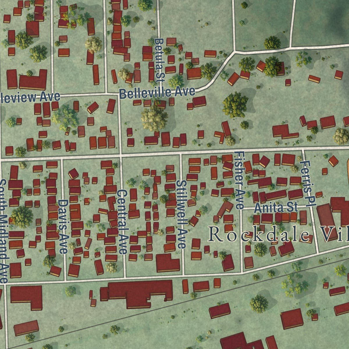 Second close-up of the map of Rockdale, Illinois print showing more streets and buildings