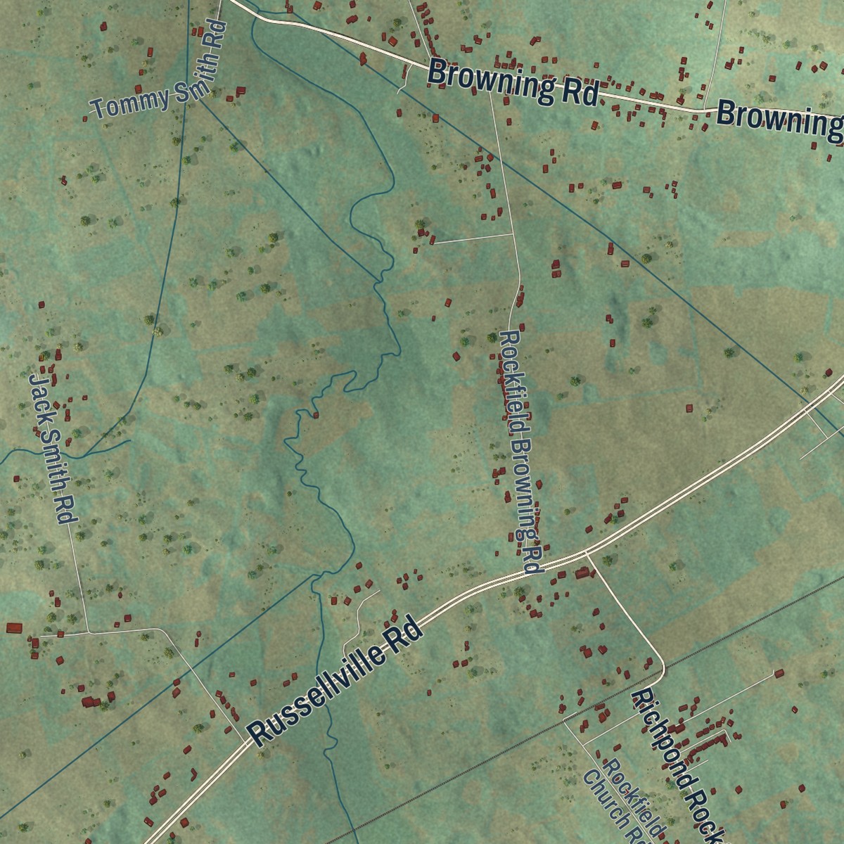 Second close-up of the map of Rockfield, Kentucky print showing more streets and buildings