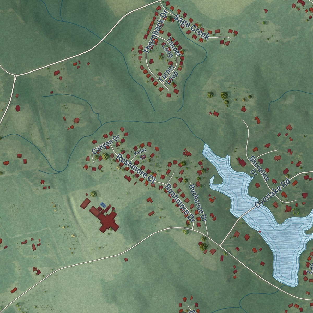 Second close-up of the map of Rockfish, North Carolina print showing more streets and buildings