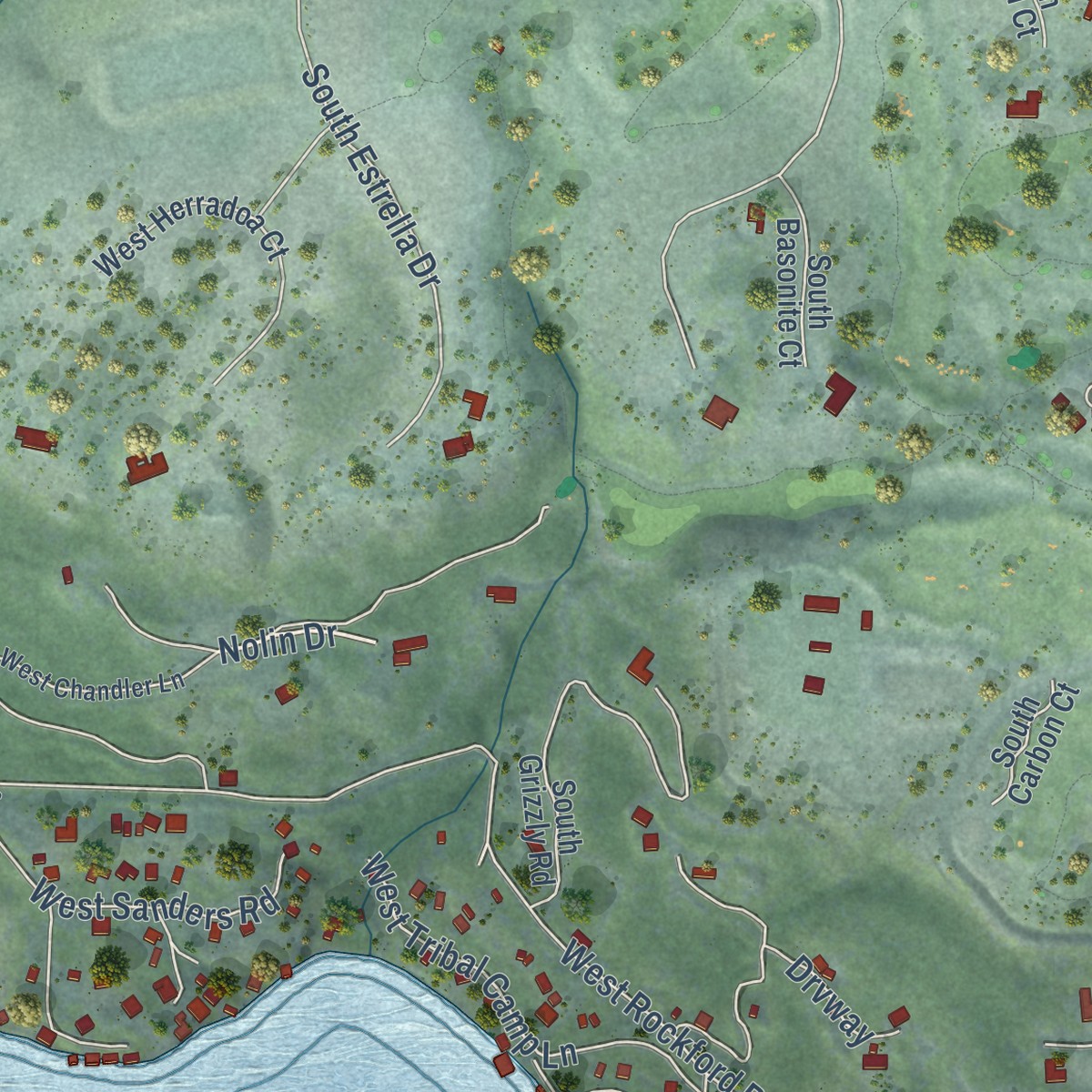 Second close-up of the map of Rockford Bay, Idaho print showing more streets and buildings
