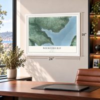 Rockford Bay, Idaho map, 18 x 24 inch print in a white frame in a home office