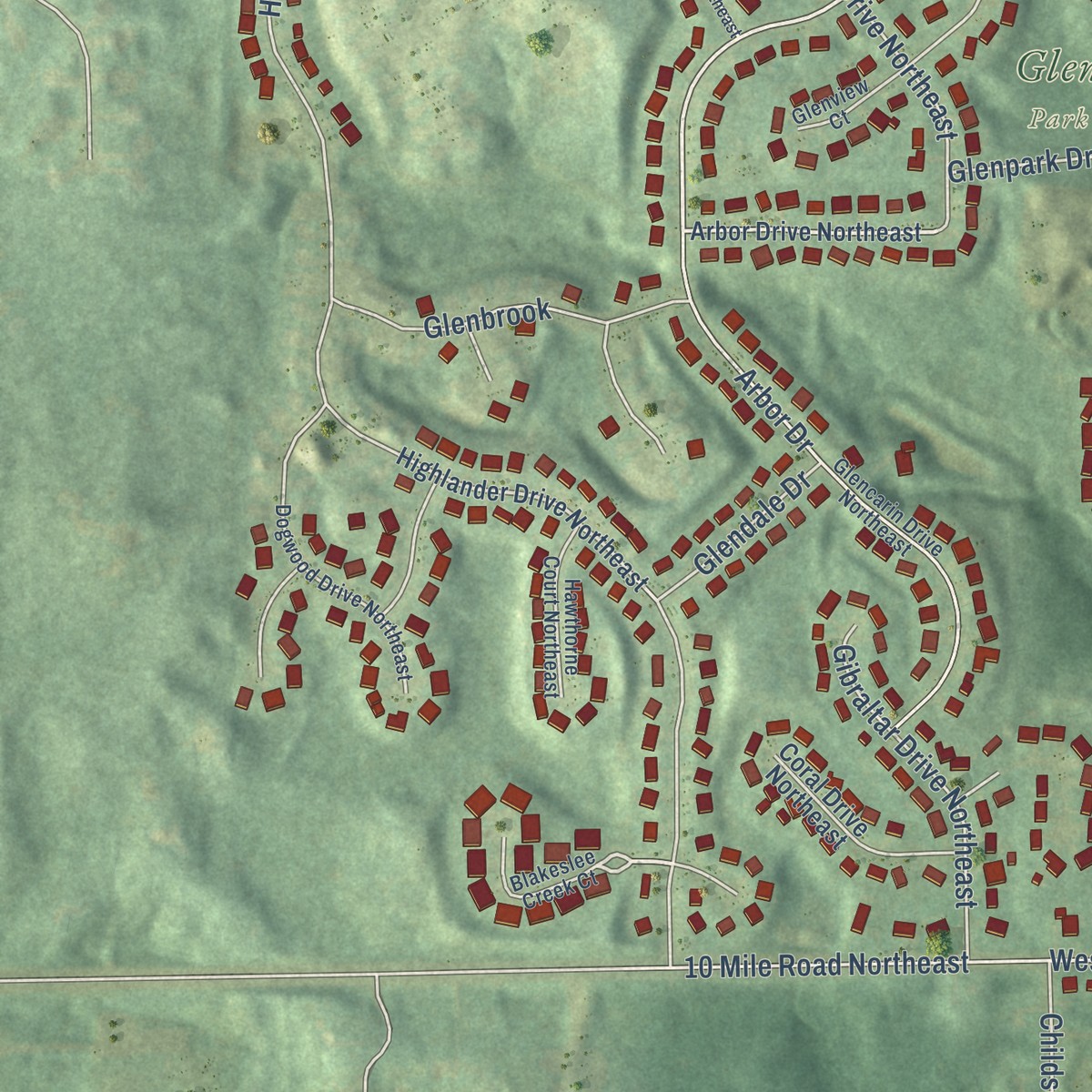 Second close-up of the map of Rockford, Michigan print showing more streets and buildings