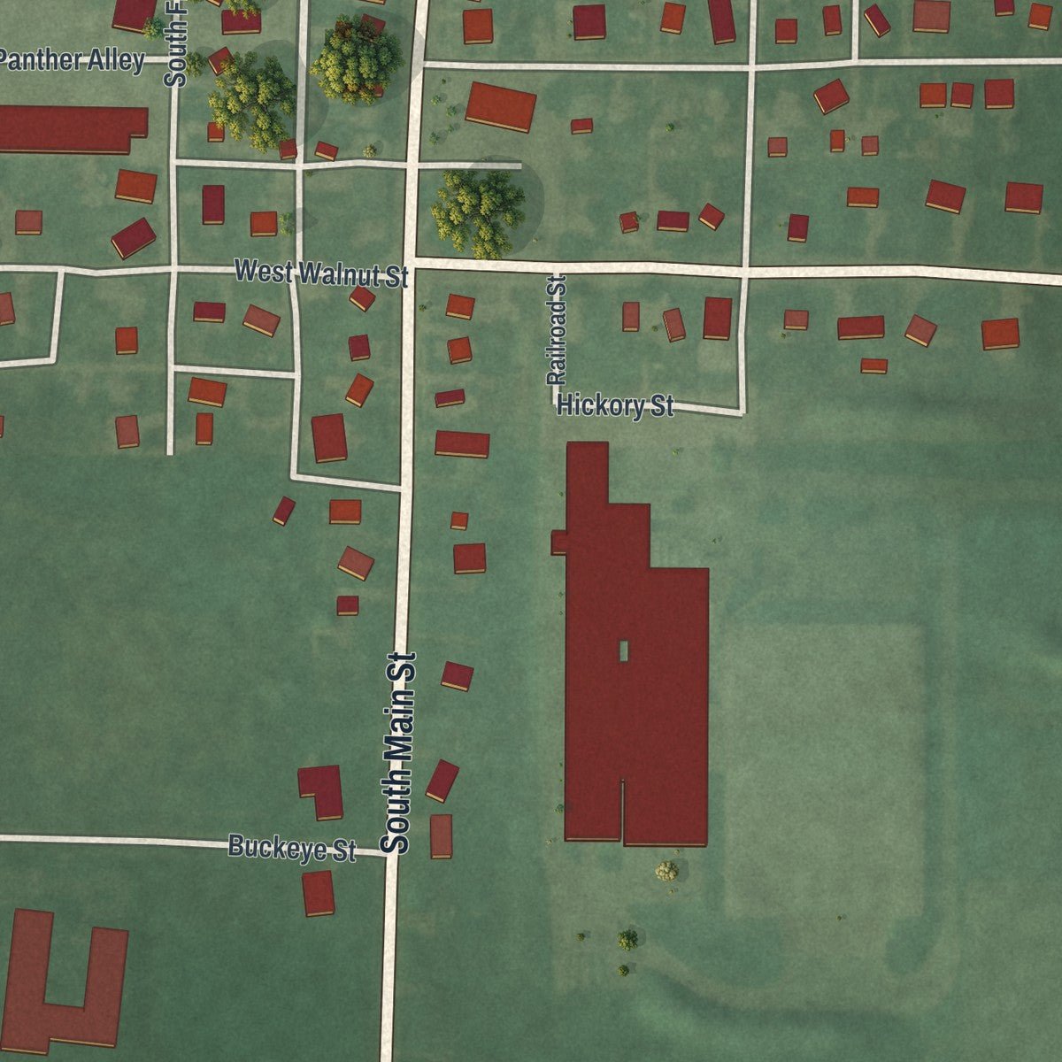 Second close-up of the map of Rockford, Ohio print showing more streets and buildings