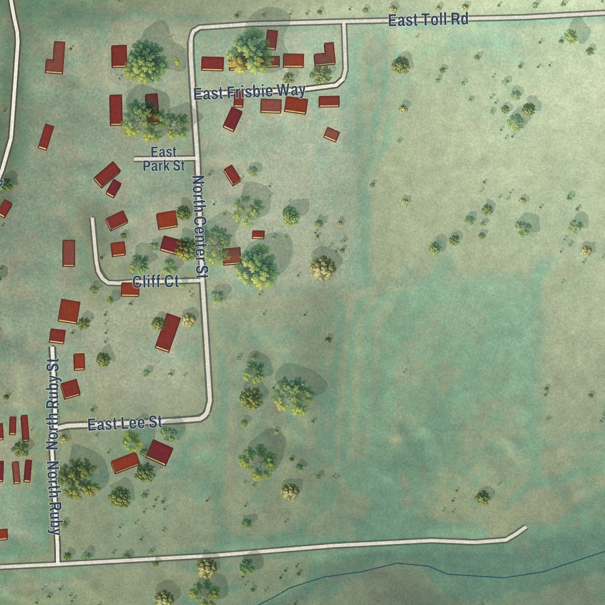 Second close-up of the map of Rockford, Washington print showing more streets and buildings