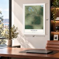 Rockham, South Dakota map, 18 x 24 inch print in a white frame in a home office