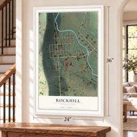 Rockhill, Pennsylvania map, 24 x 36 inch print in a white frame by a staircase