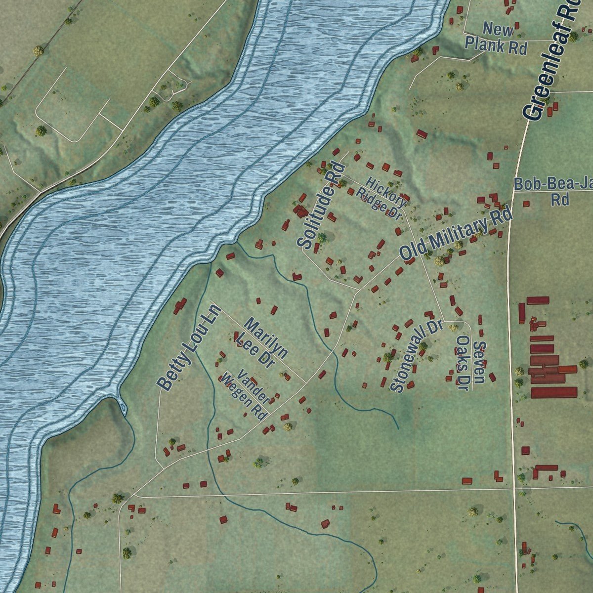 Second close-up of the map of Rockland, Brown County, Wisconsin print showing more streets and buildings