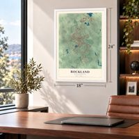 Rockland, Massachusetts map, 18 x 24 inch print in a white frame in a home office