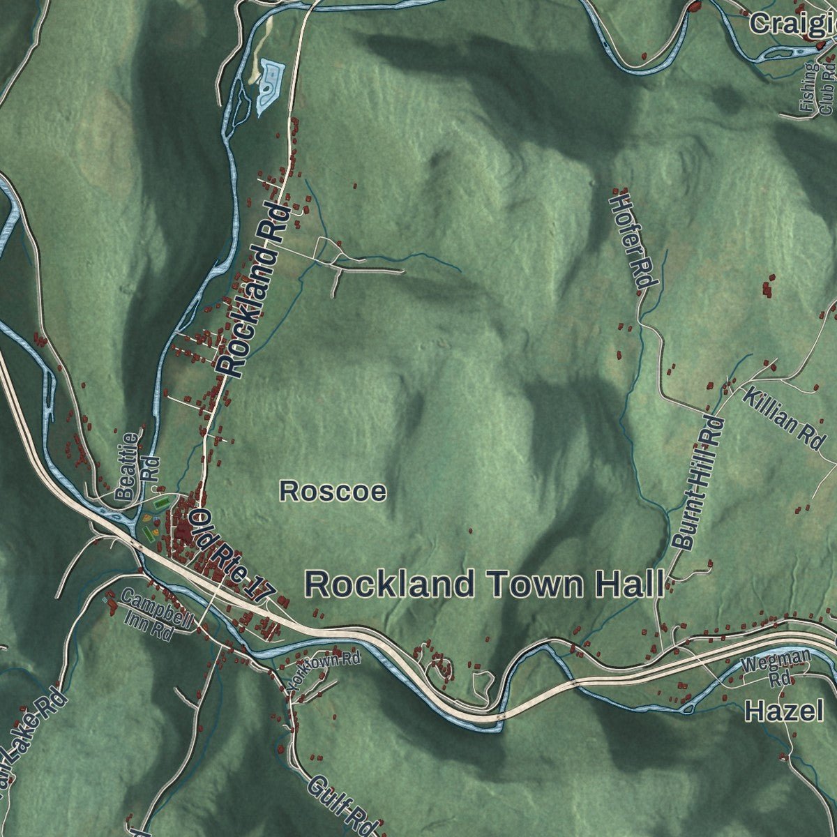 Second close-up of the map of Rockland, New York print showing more streets and buildings
