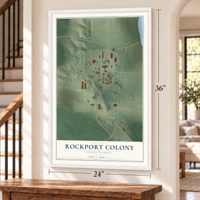 Rockport Colony, South Dakota map, 24 x 36 inch print in a white frame by a staircase