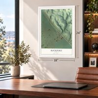 Rockport, Illinois map, 18 x 24 inch print in a white frame in a home office
