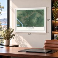 Rockport, Kentucky map, 18 x 24 inch print in a white frame in a home office