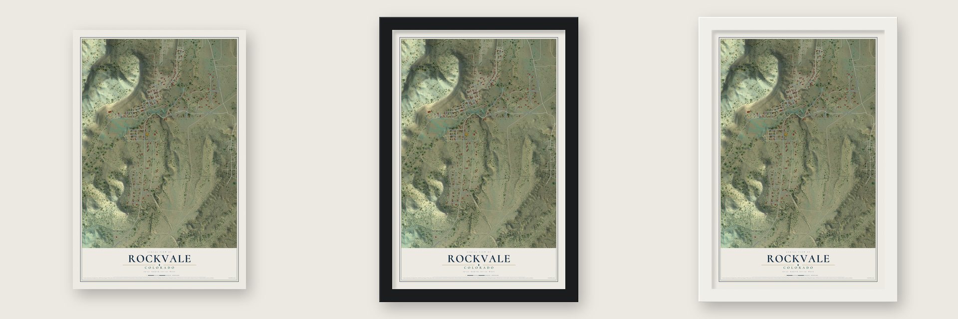 Rockvale, Colorado map unframed, in a black wood frame and in a white wood frame