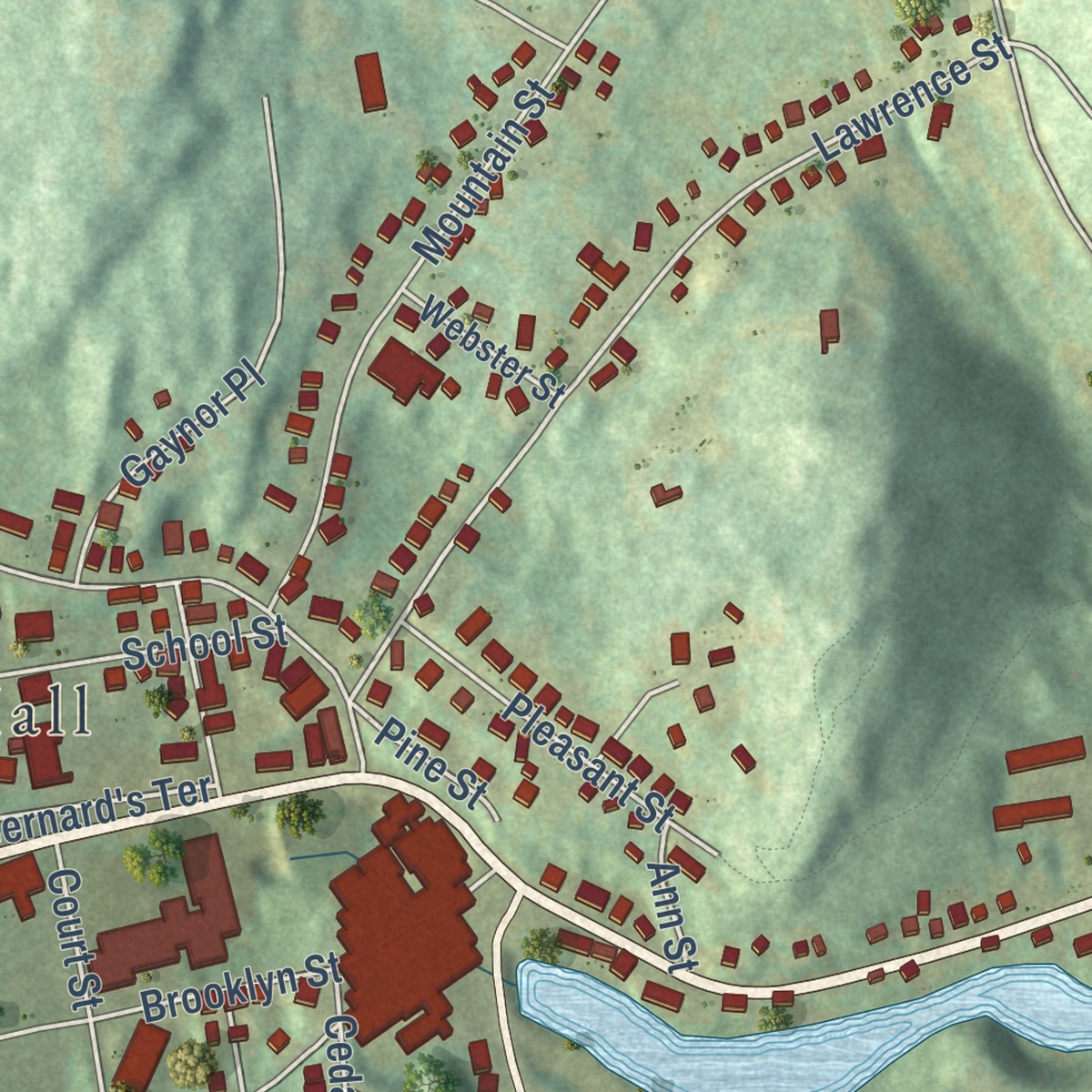 Second close-up of the map of Rockville, Connecticut print showing more streets and buildings
