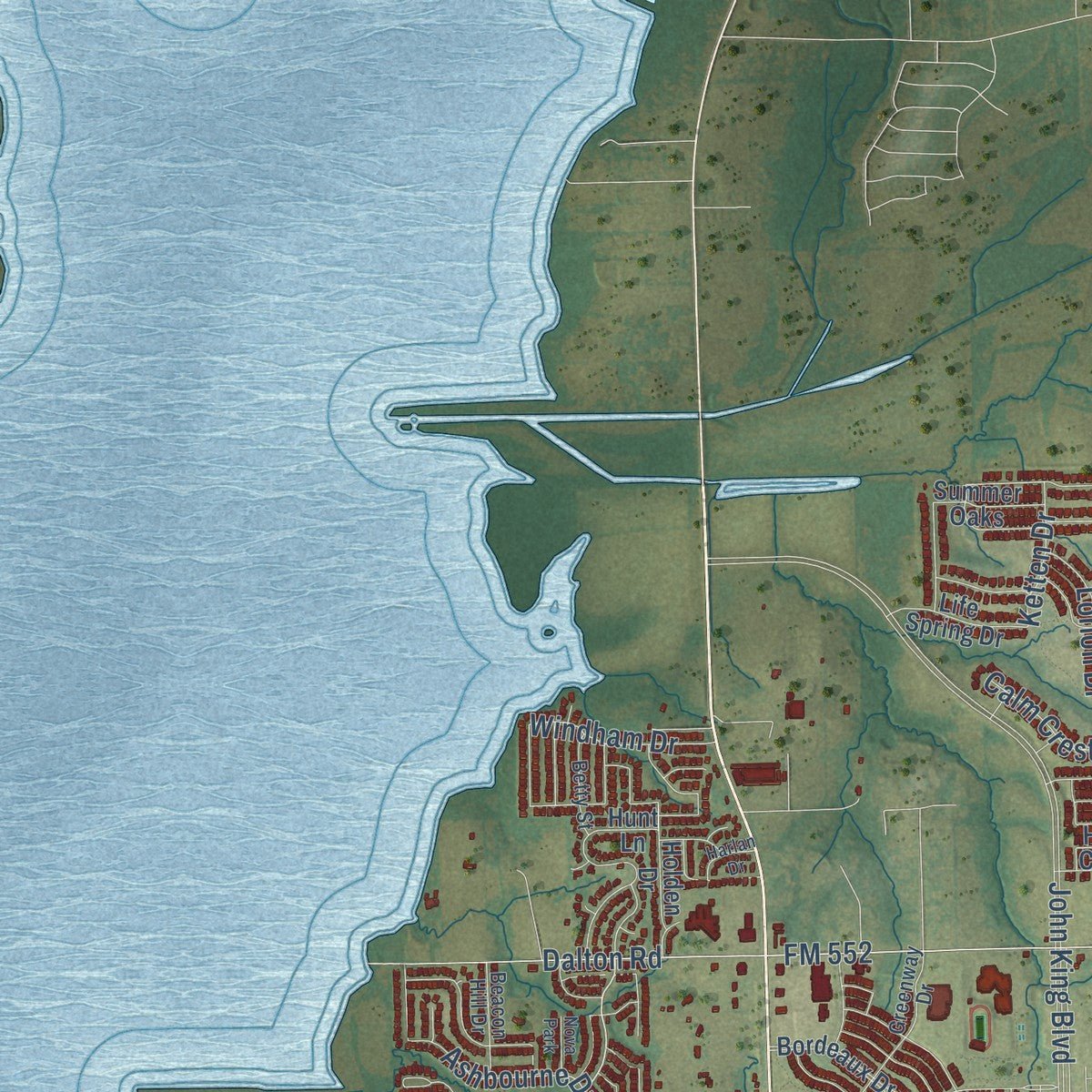 Second close-up of the map of Rockwall, Texas print showing more streets and buildings