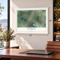 Rockwood, Michigan map, 18 x 24 inch print in a white frame in a home office