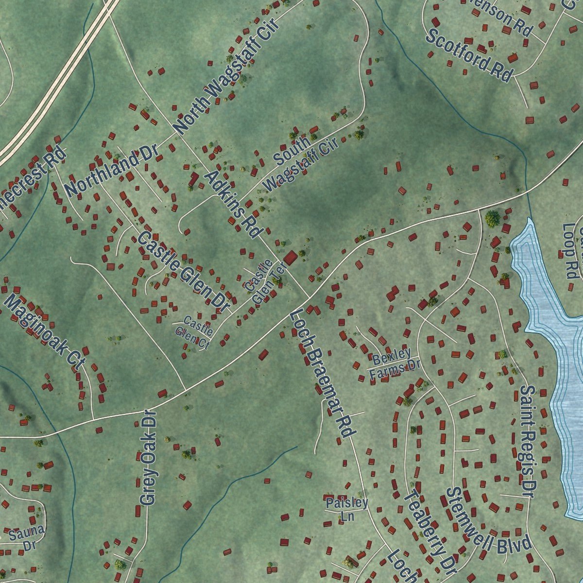 Second close-up of the map of Rockwood, Virginia print showing more streets and buildings