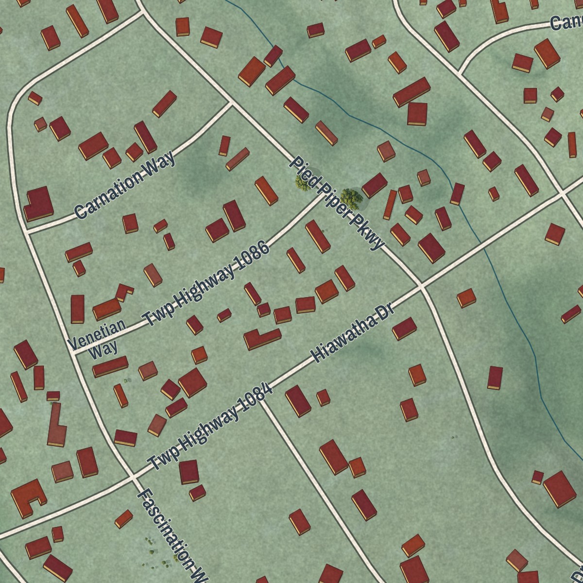 Second close-up of the map of Rocky Fork Point, Ohio print showing more streets and buildings