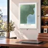Rocky Point, Montana map, 18 x 24 inch print in a white frame in a home office