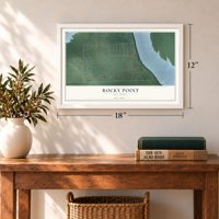 Rocky Point, Oklahoma map, 12 x 18 inch print in a white frame in an entryway