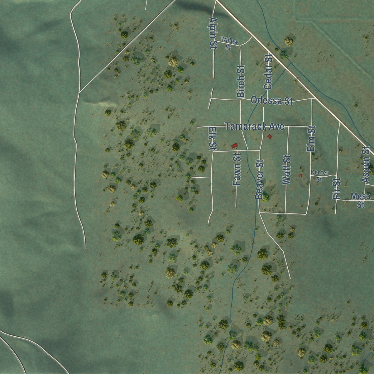 Second close-up of the map of Rocky Point, Oregon print showing more streets and buildings