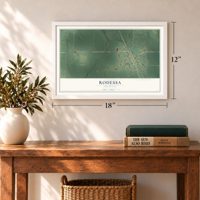 Rodessa, Louisiana map, 12 x 18 inch print in a white frame in an entryway